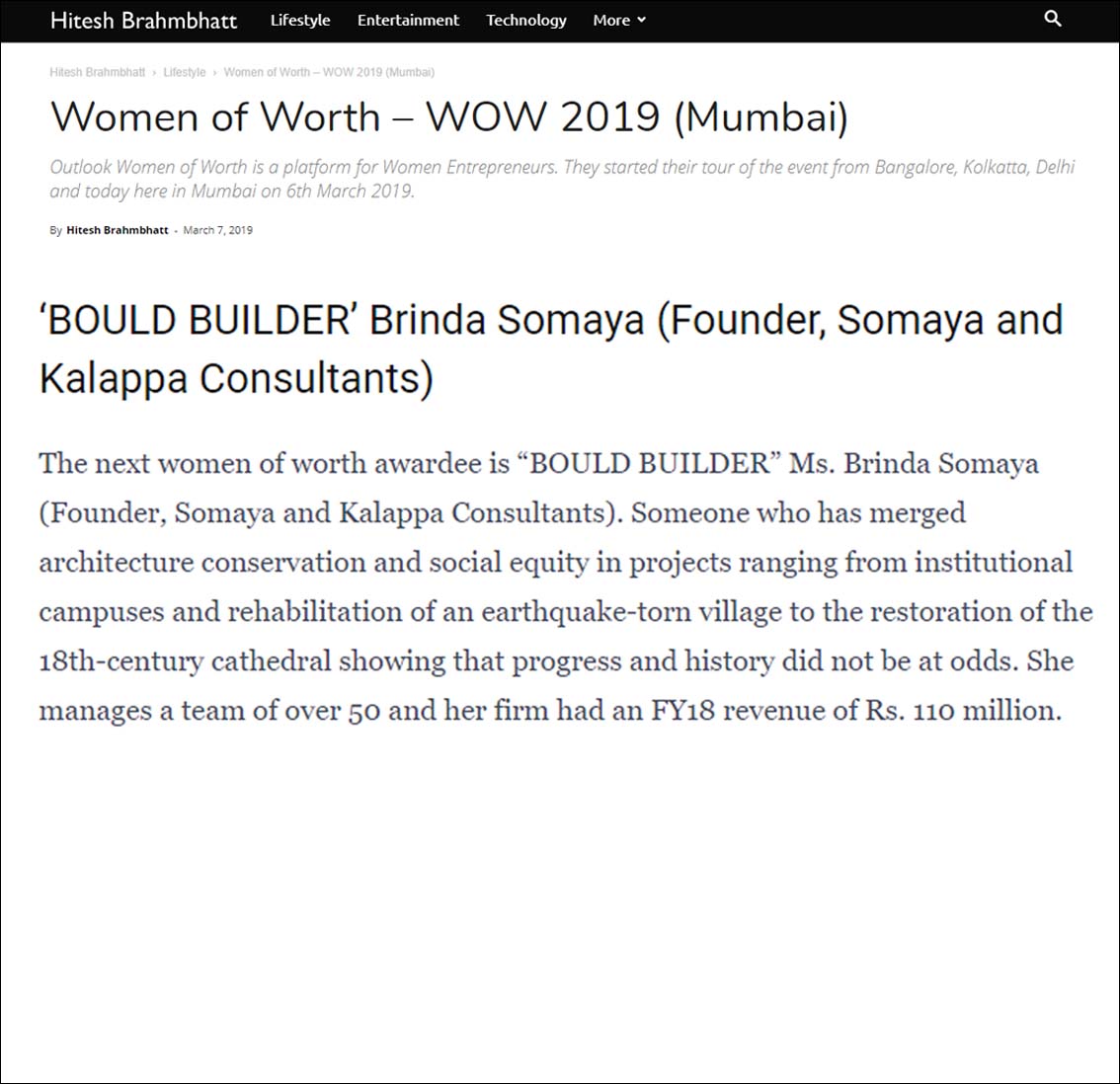 Women of Worth - wow 2019 (Mumbai), Hitesh Brahm Bhatt - March 2019